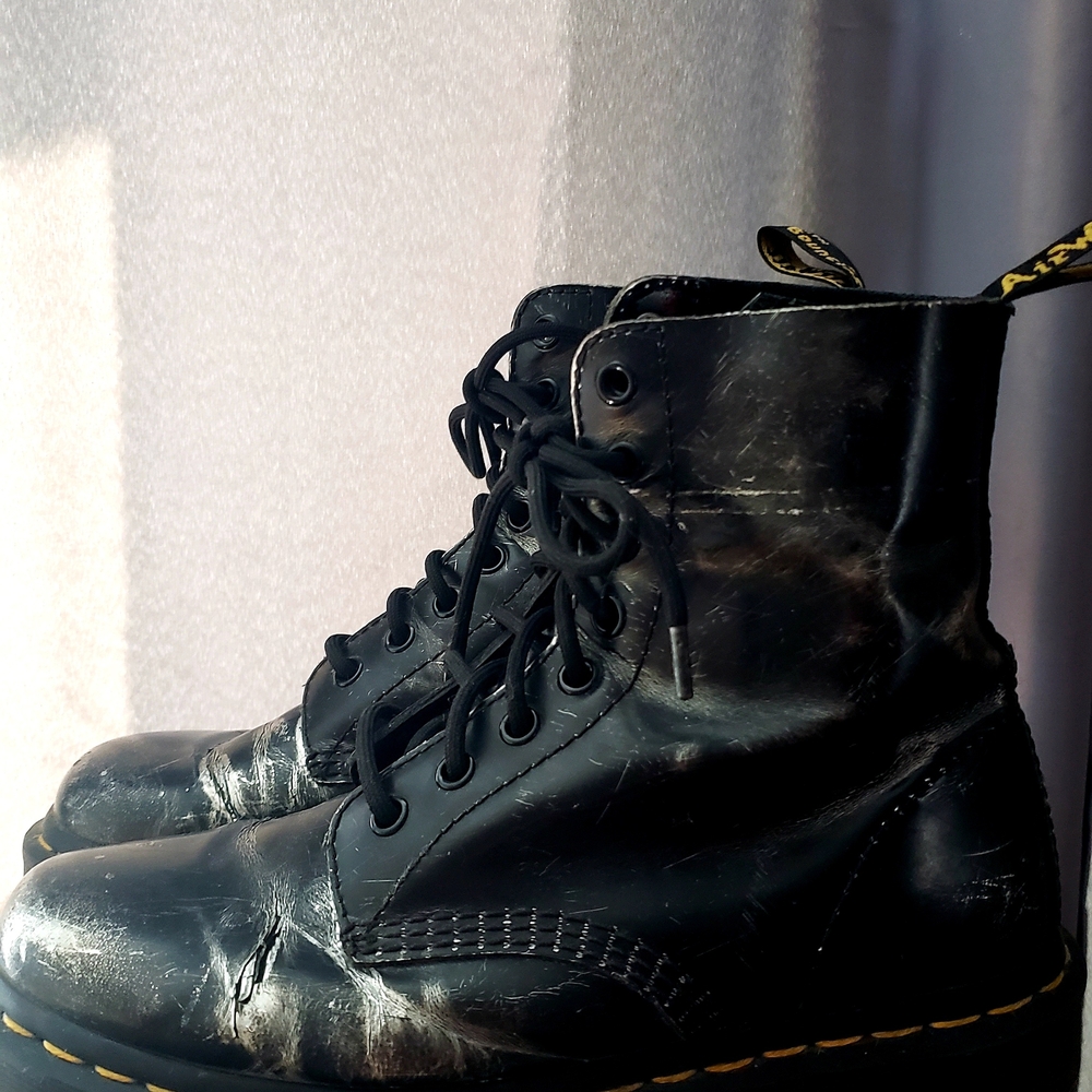Dr. Martens Distressed Black and Silver Vegan Boots